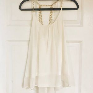 White 💕love J tank -Chain strap & chiffon overlay